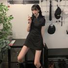 Set: Slit-side Short-sleeve Sheath Dress + Shorts