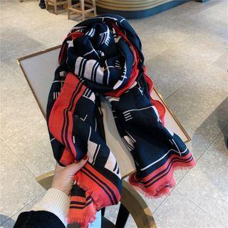 Printed Scarf Red Trim - Black - One Size