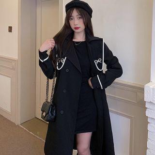 Long-sleeve Contrast Trim Bow-accent Double-breasted Short Trench Coat / Long Trench Coat