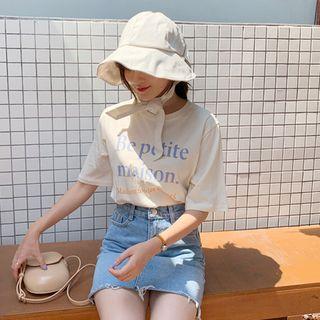 Letter-printed Cotton T-shirt Light Yellow - One Size