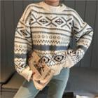 Long Sleeve Pattern Knit Top White - One Size