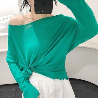 Frilled Off-shoulder Long-sleeve T-shirt
