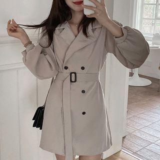 Plain Double-breasted Belted Mini Blazer Dress