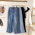 Buttoned High Waist Denim Wide Leg Pants