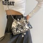 Lettering Chain Strap Bucket Bag Black - One Size
