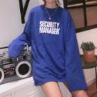 Lettering Long-sleeve T-shirt Dress Blue - One Size