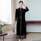Frog-button Embroidered Maxi Coat