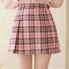 Pleated A-line Plaid Miniskirt Pink - One Size