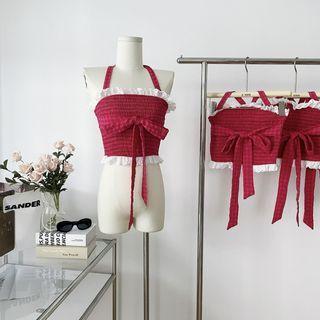 Halter Gingham Cropped Camisole Top Plaid - Red - One Size
