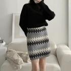 Band-waist Argyle Mini H-line Skirt