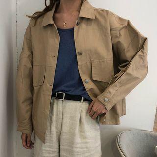 Asymmetric Hem Cropped Trench Jacket