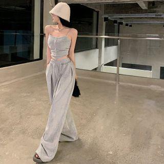 Chained Cropped Camisole Top / Wide Leg Sweatpants