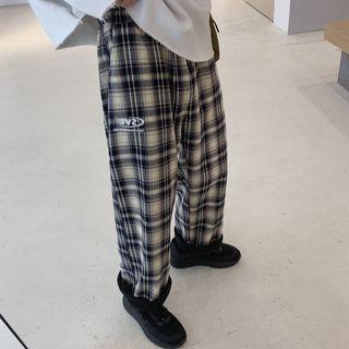 Plaid Logo Straight-cut Pants