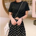 Set: Short-sleeve Cropped Twisted T-shirt + Dotted Wide-leg Pants