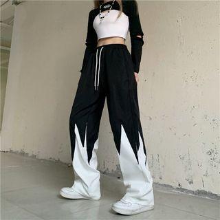 Drawstring Waist Two Tone Wide-leg Pants