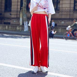 Contrast Stripe Side-slit Wide-leg Pants