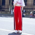 Contrast Stripe Side-slit Wide-leg Pants