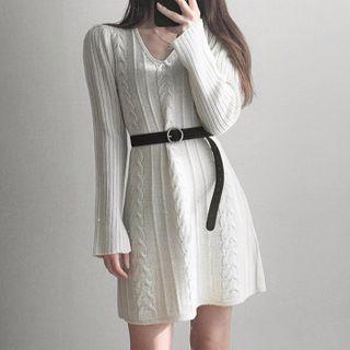 V-neck Cable Knit Mini A-line Dress