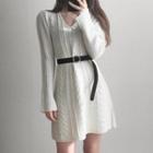 V-neck Cable Knit Mini A-line Dress