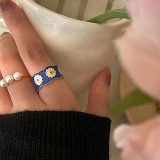Floral Open Ring J1728 - Blue & Gold - One Size