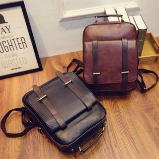 Faux-leather Front Pocket Belted Backpack