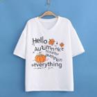 V-neck Pumpkin Print Short-sleeve Tee