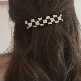 Plaid Hair Pin 1pc - Black & Beige - One Size