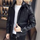 Lettering Faux Leather Zipped Jacket
