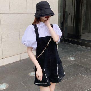 Puff-sleeve Shirt / Wide-leg Jumper Shorts