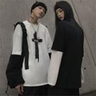 Long-sleeve Printed Mock Two Piece T-shirt