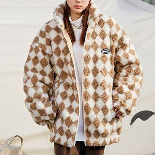 Stand Collar Argyle Fleece Jacket