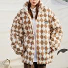 Stand Collar Argyle Fleece Jacket