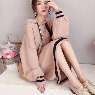 Contrast Trim Hooded Long Sweater