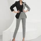 Set: Plaid Double-breasted Blazer + Cropped Straight Leg Pants
