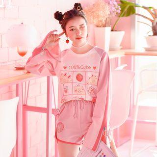 Print Lace Up Long-sleeve T-shirt