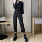 3/4-sleeve Zip Straight-leg Jumpsuit