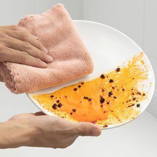 Set Of 5: Coral Fleece Dish Cloth Set Of 5 - Pink & Almond & Blue - One Size