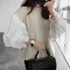 Puff-sleeve Two-tone Blouse