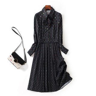 Ruffled Dotted Midi A-line Shirtdress