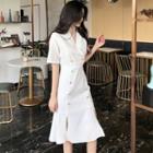 Double-breasted Short-sleeve Midi Sheath Dress