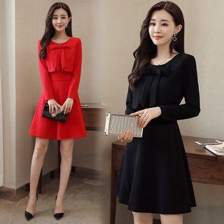 Bow Neck Long-sleeve A-line Dress