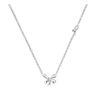 925 Sterling Silver Love Bow Knot Diamond Solitaire Necklace (16) (0.005ct)