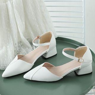 Plain Pointy-toe Block Heel Sandals