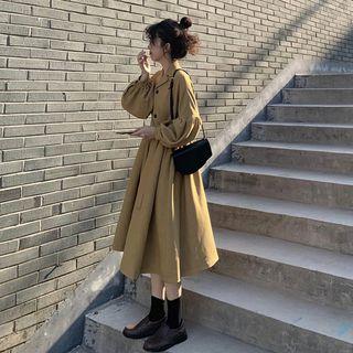 Tie-waist Lantern-sleeve Midi Shirtdress