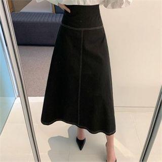 Band-waist Stitch-trim Maxi Skirt