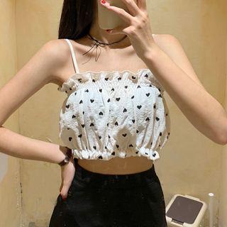 Heart Cropped Camisole Top White - One Size