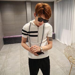 Striped Half Zip Short Sleeve Hoodie