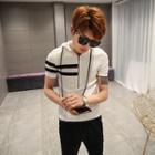 Striped Half Zip Short Sleeve Hoodie