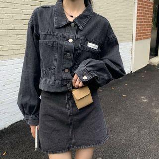 Cropped Denim Top Jacket / A-line Denim Semi Skirt