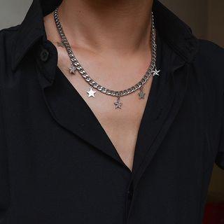 Couple Matching Star Pendant Chain Necklace Silver - One Size
